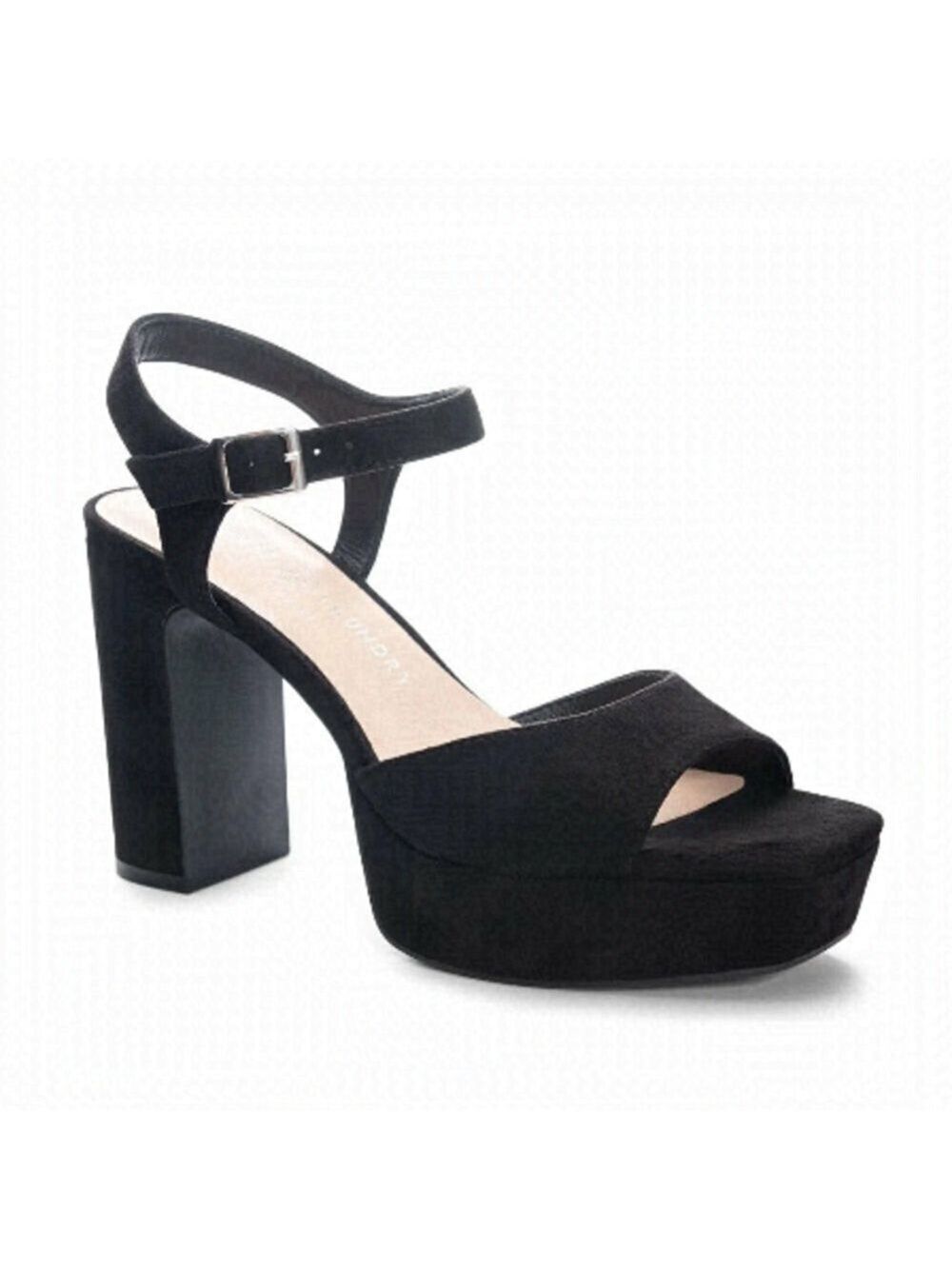 Chinese Laundry BNWT "Teemara" ankle strap black platform suede sandal heel NEW